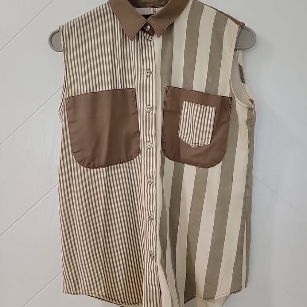 Panhandle Slim Ladies Two-Toned Olive Green/ Cream Button Up Shirt Vest